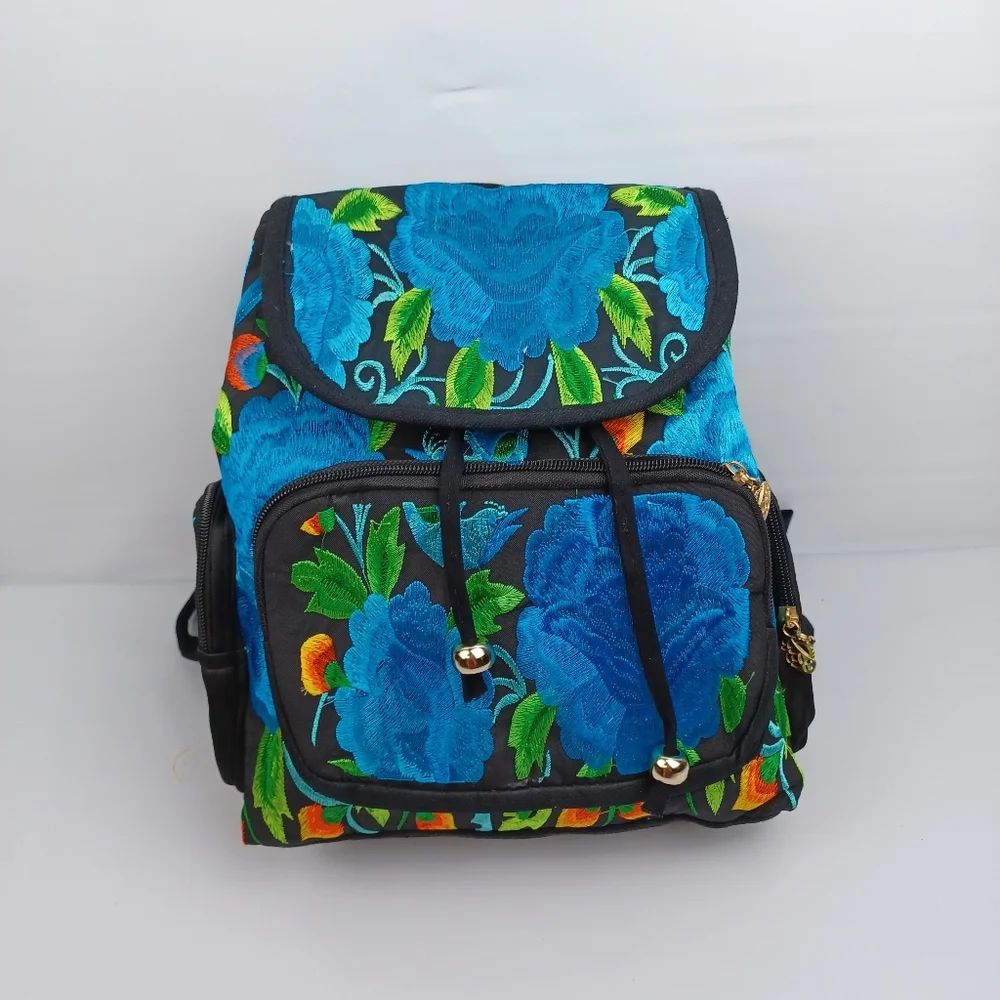 Embroidered floral multicolor backpack 100%‎ mexican art new